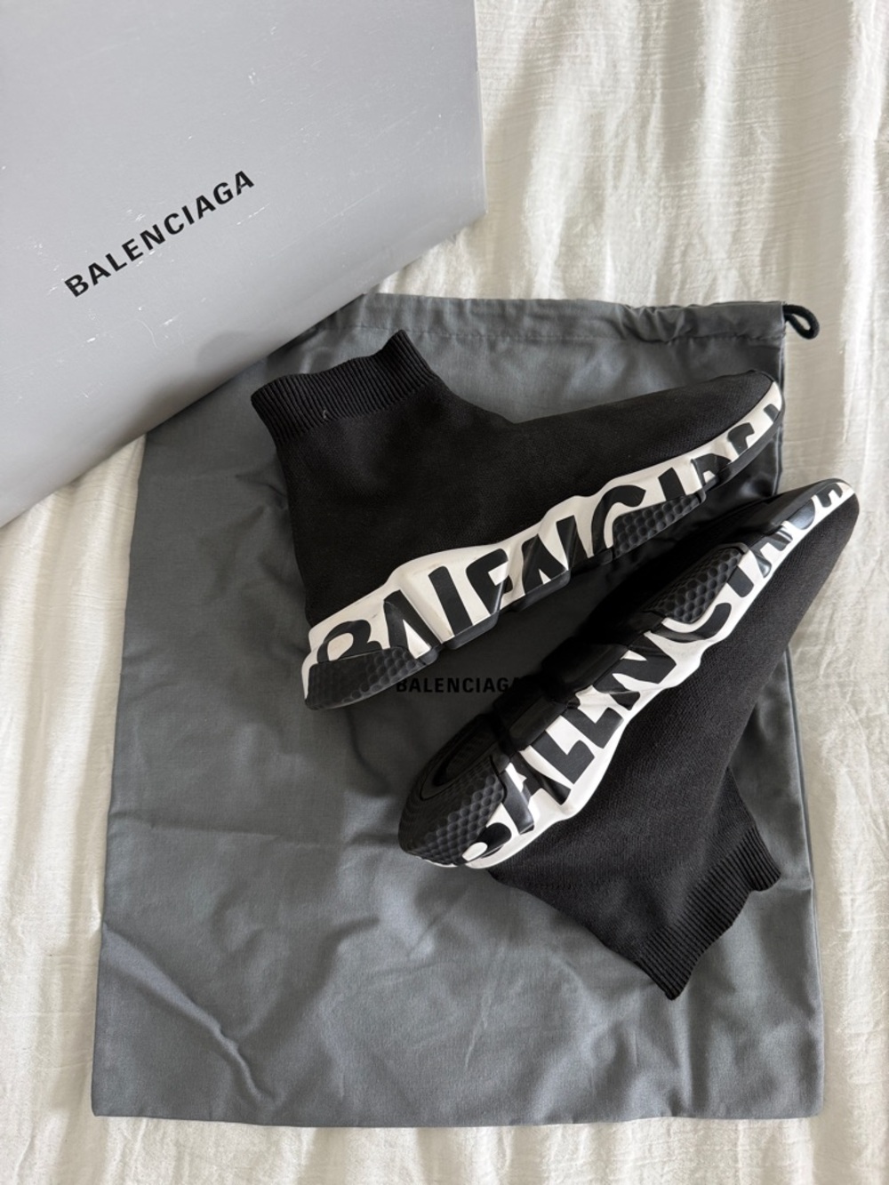 Balenciaga Black Sock-Style Trainers with White Logo Sole size 40 9-9.5